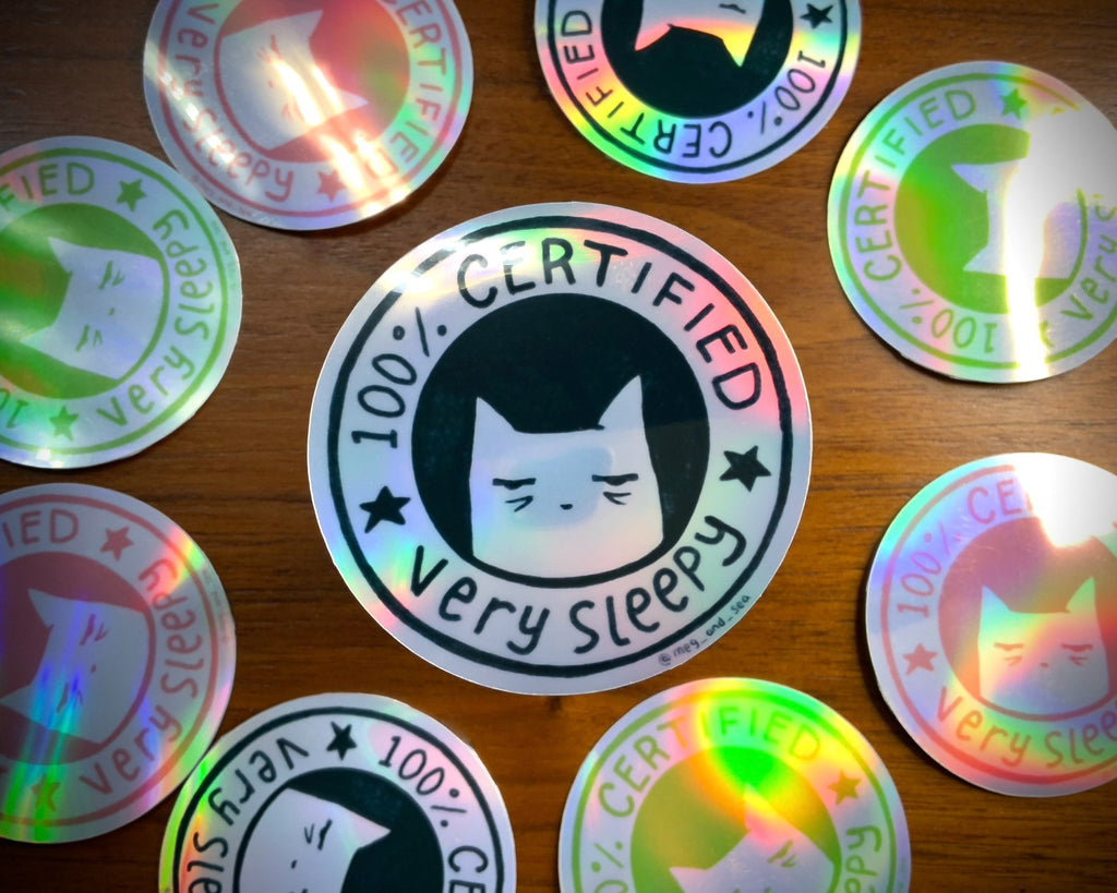 100% Certified Very Sleepy Cat - Holographic Sticker