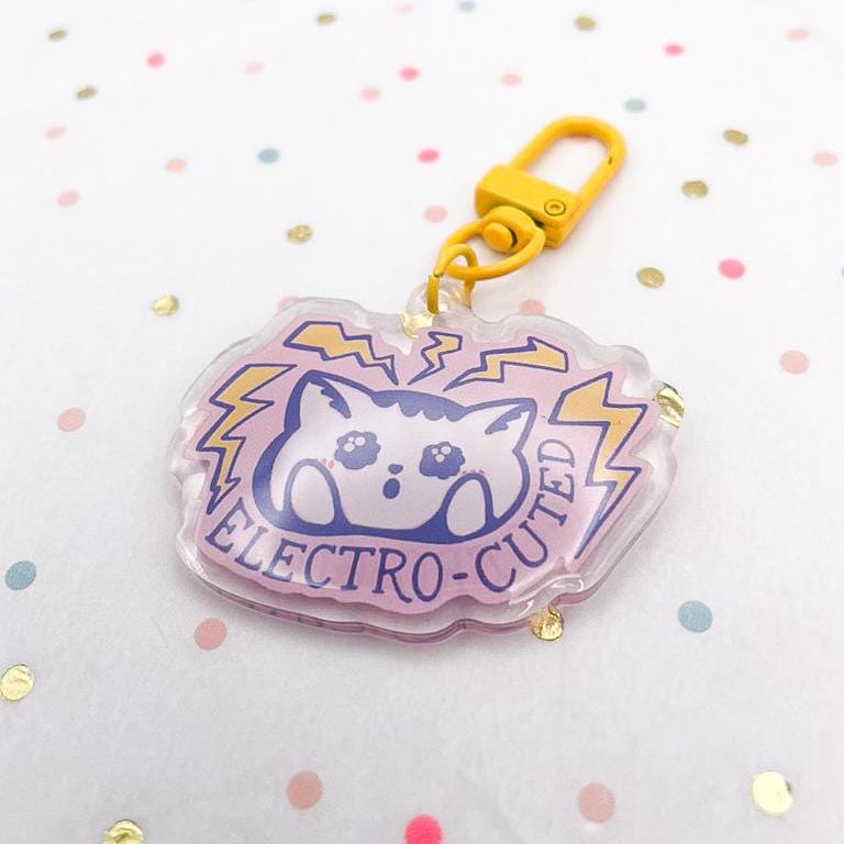 Electro-Cuted Cat Acrylic Keychain: Kawaii Charm with Yellow Clasp