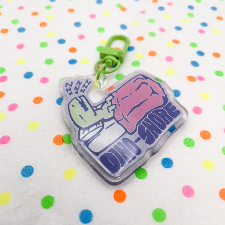 Dino-Snore Keychain: Punny Sleeping Dinosaur Acrylic Charm