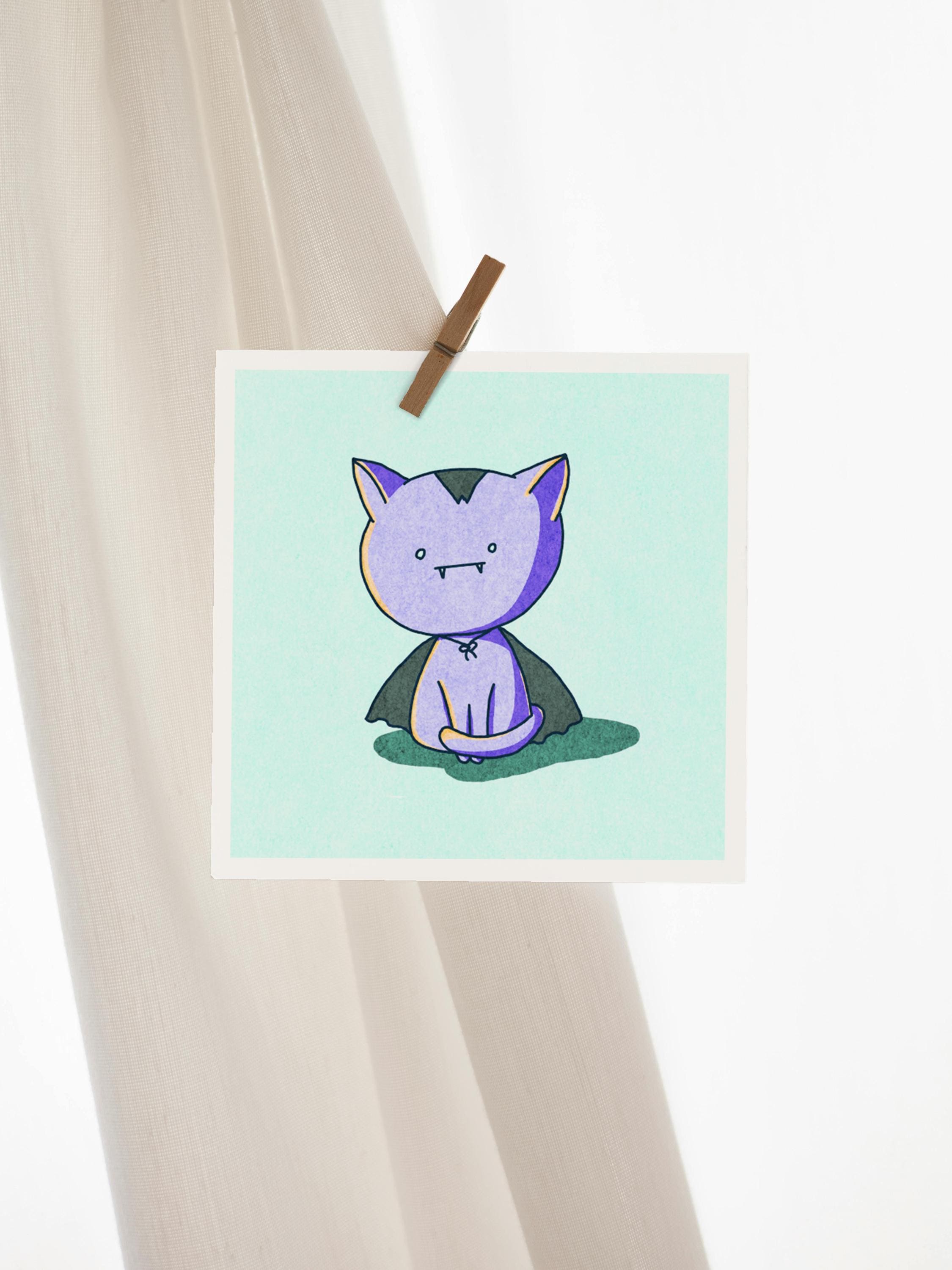 Spooky Cat - Vampire - Mini Print