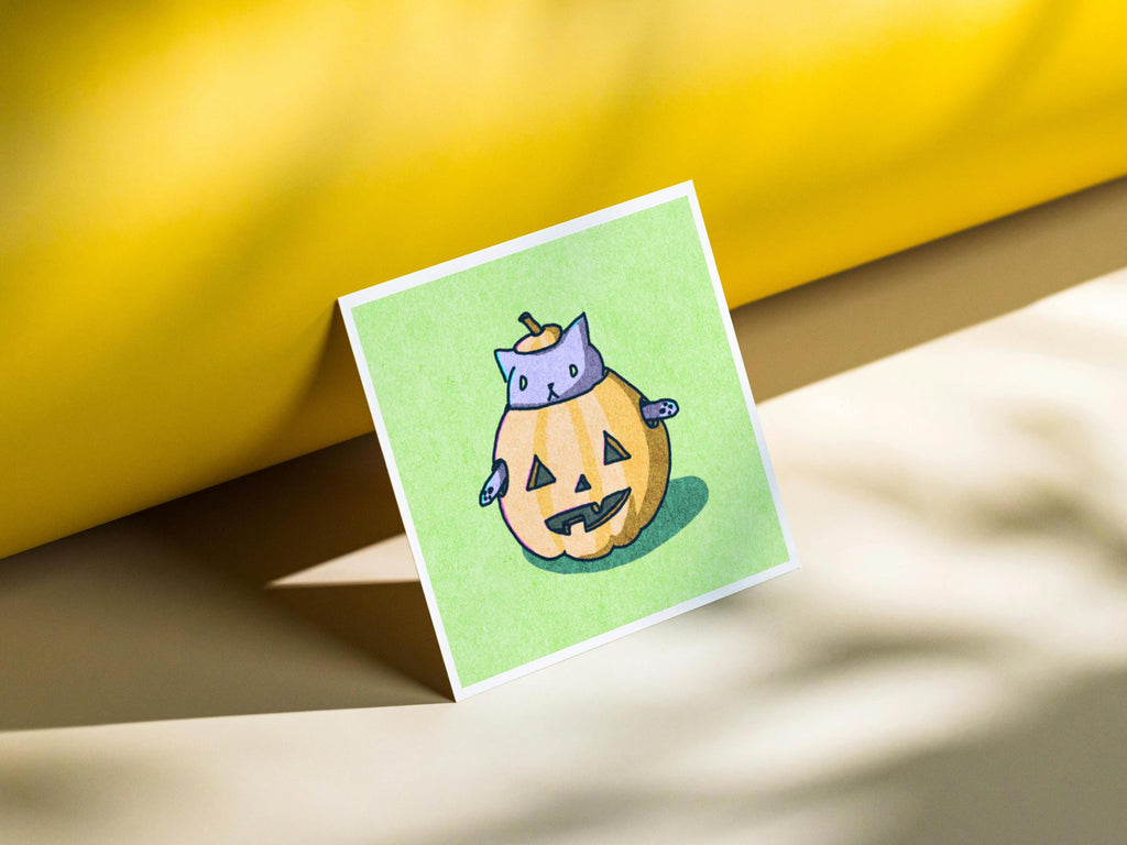 Spooky Cat - Pumpkin - Mini Print