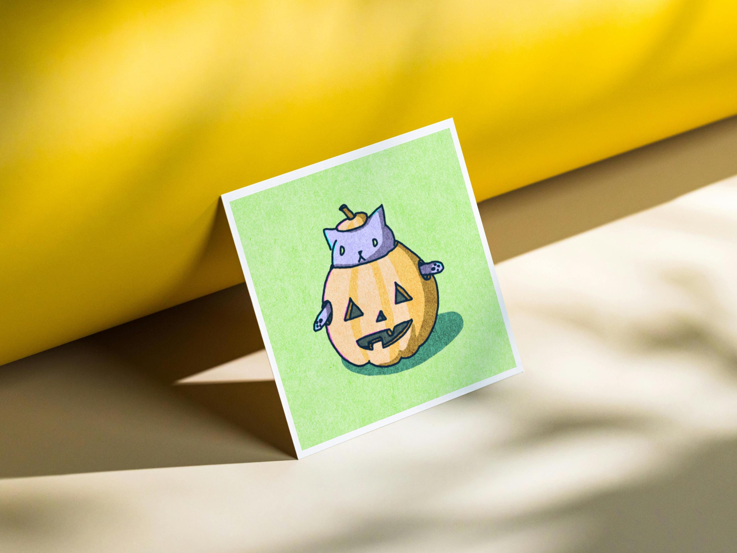 Spooky Cat - Pumpkin - Mini Print