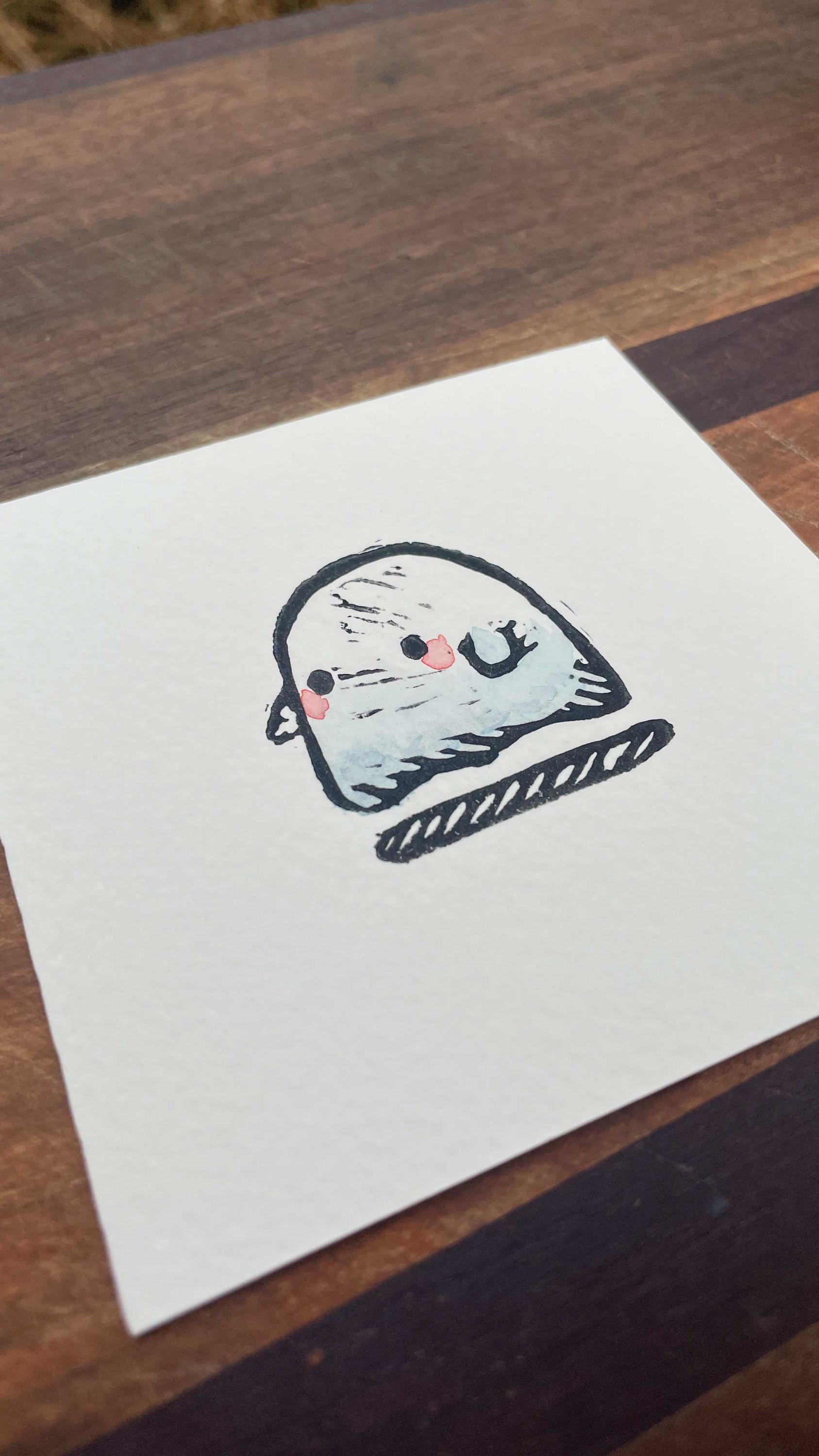 Lil' Ghostie - Mini Watercolor Block Print