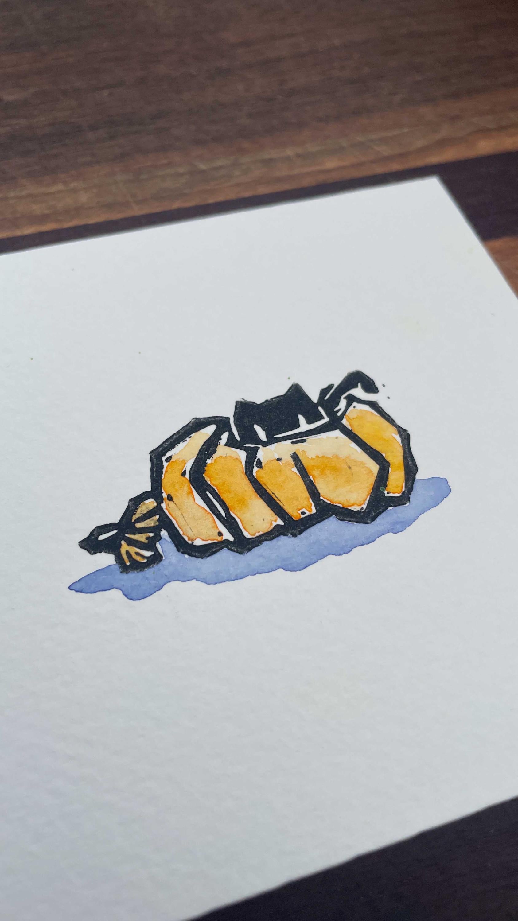 Pumpkin Cat - Mini Watercolor Block Print