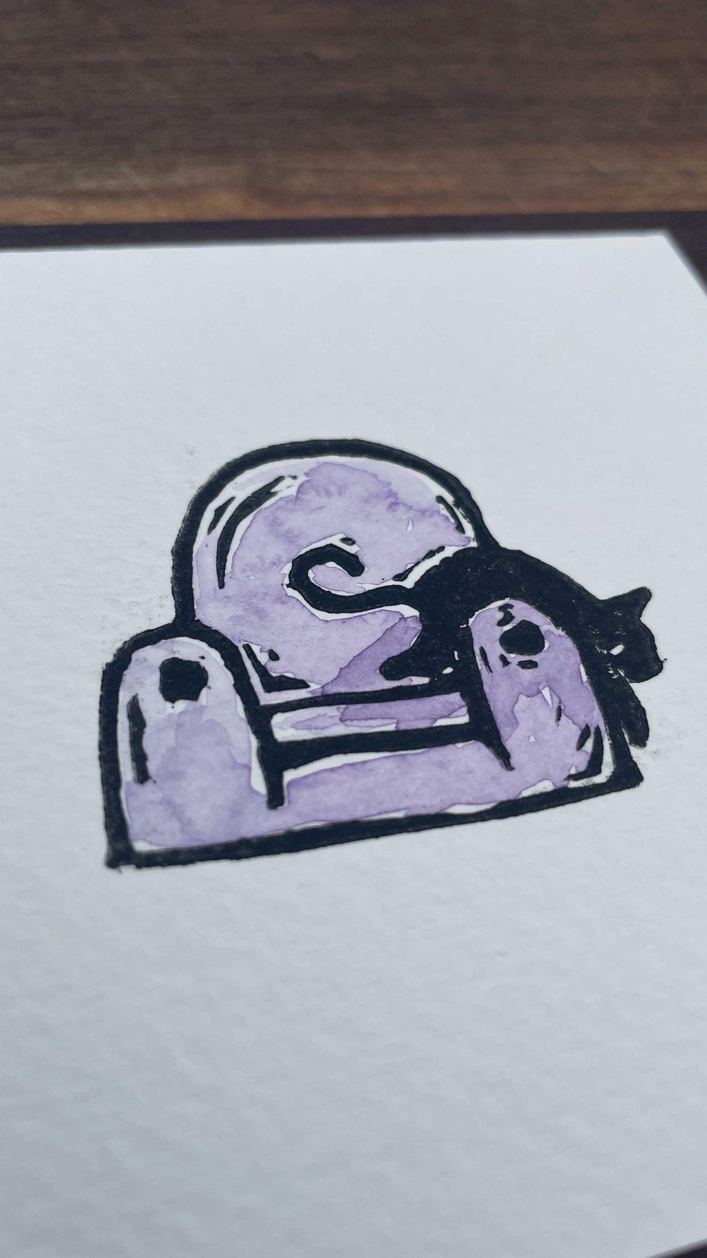 Couch Cat - Mini Watercolor Block Print