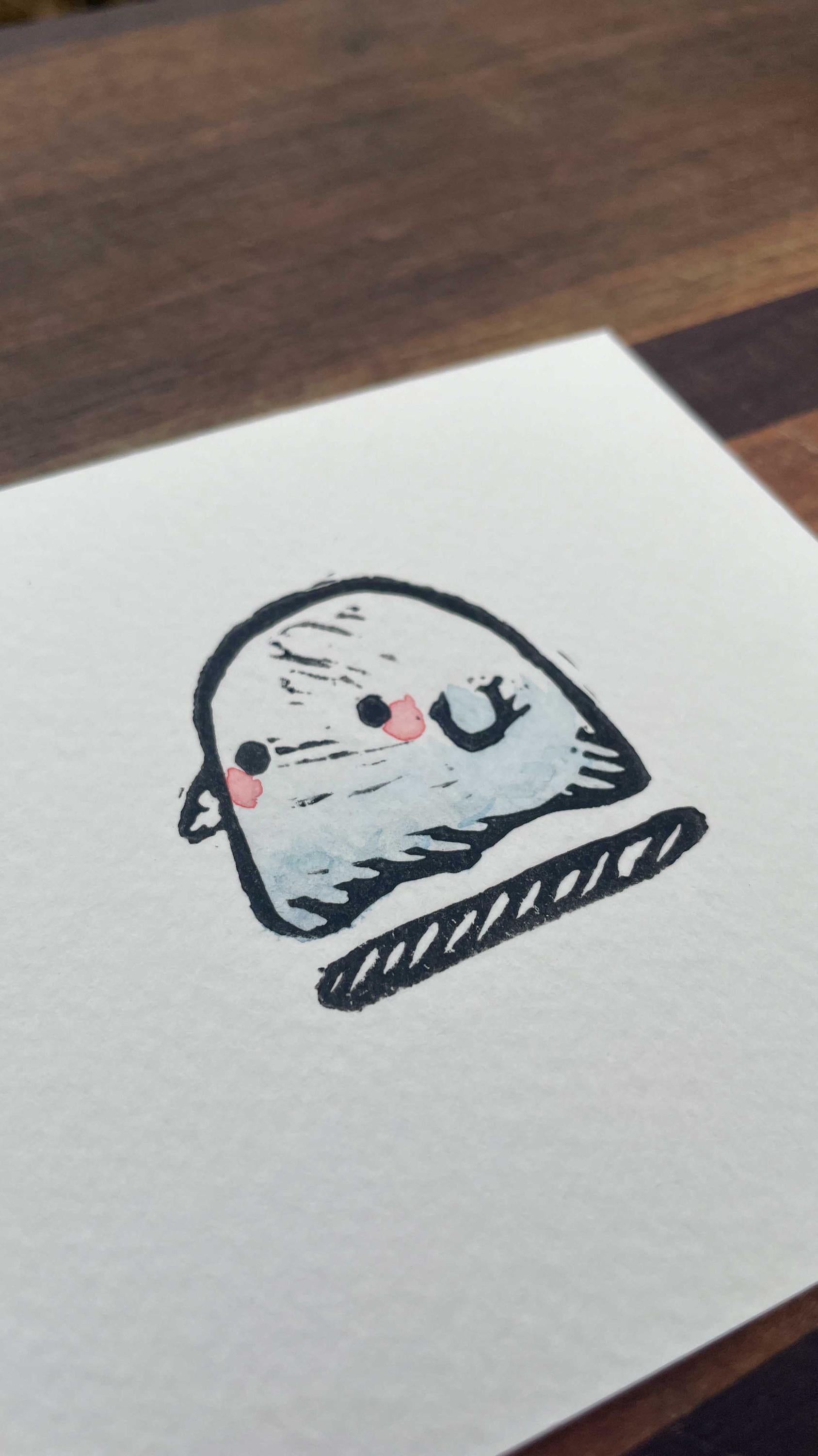 Lil' Ghostie - Mini Watercolor Block Print