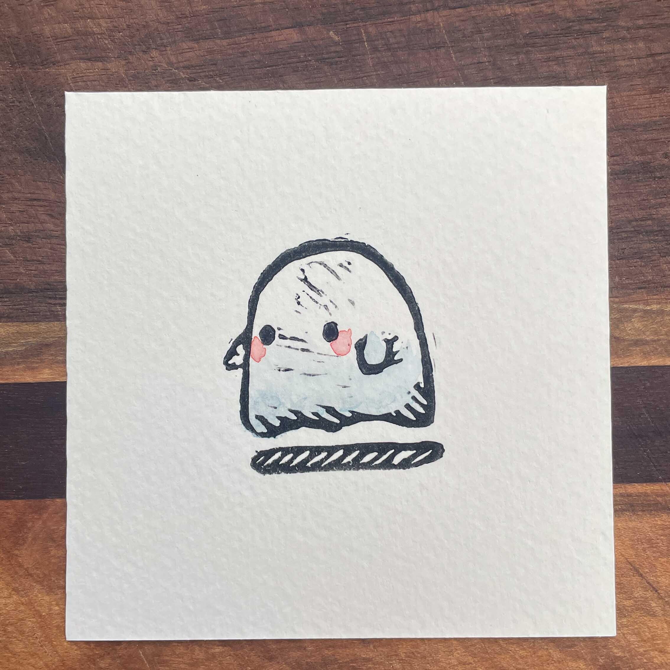 Lil' Ghostie - Mini Watercolor Block Print