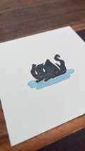 Shadow Cat - Mini Watercolor Block Print