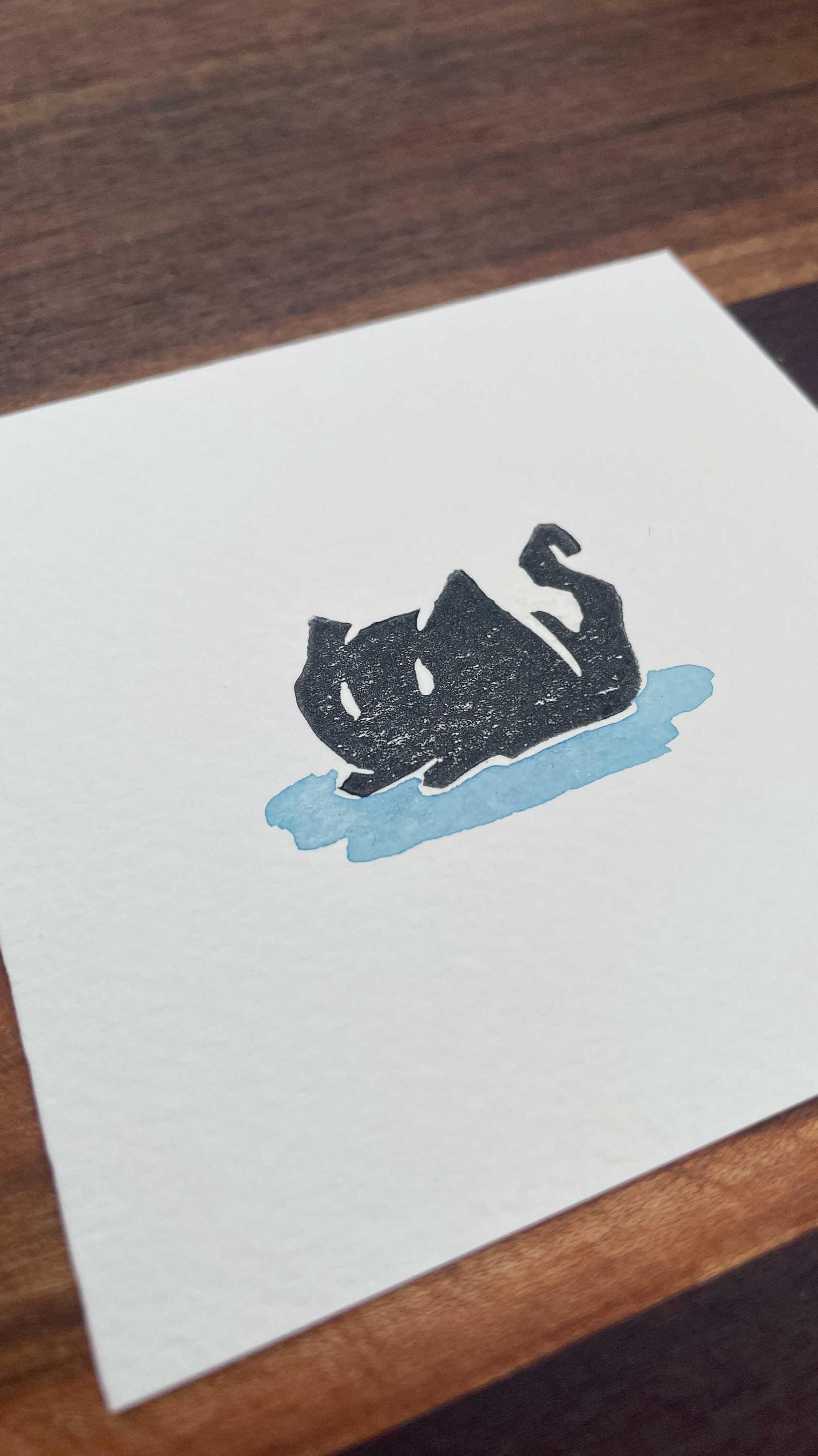 Shadow Cat - Mini Watercolor Block Print