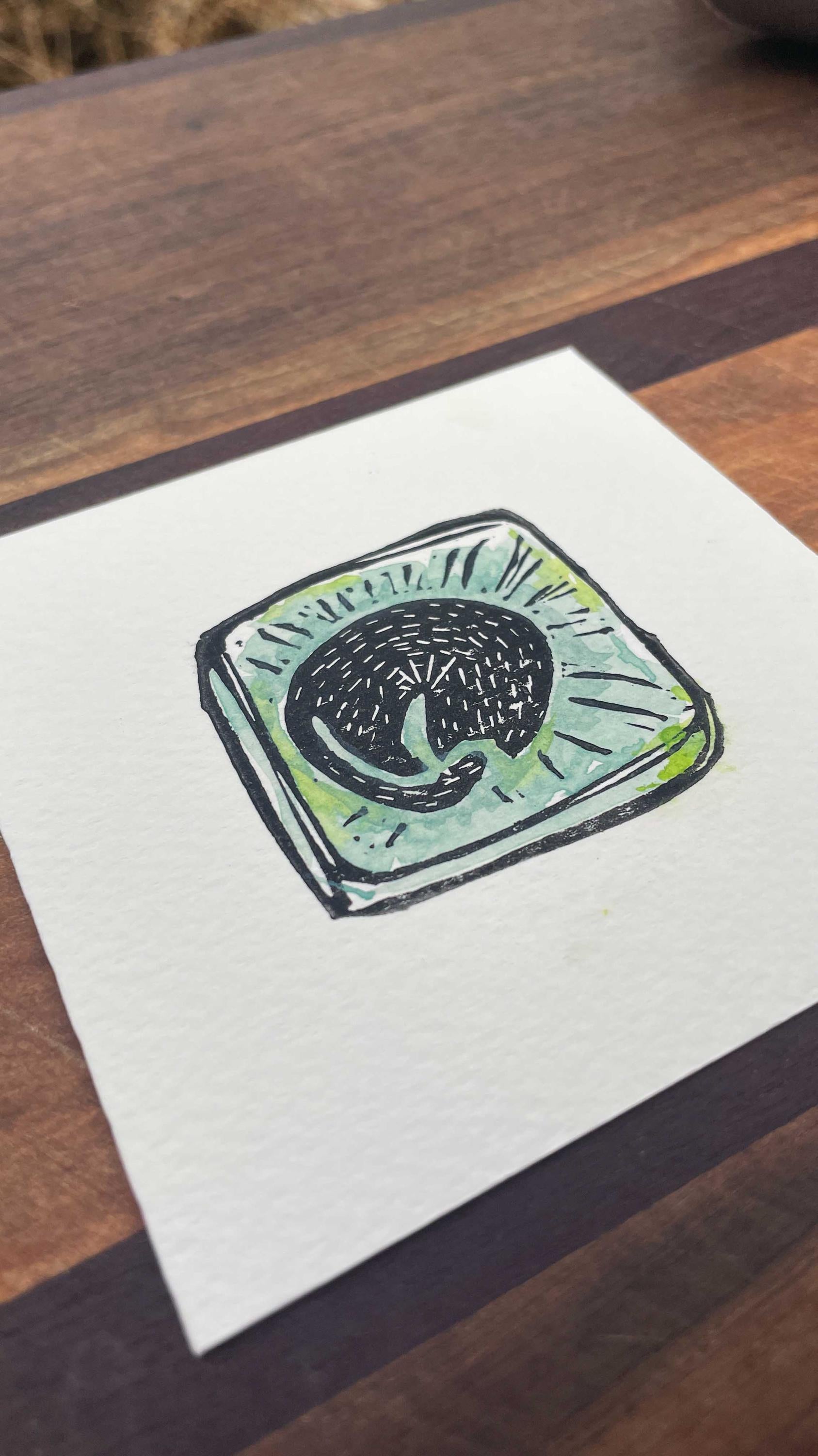 Pillow Cat - Mini Watercolor Block Print