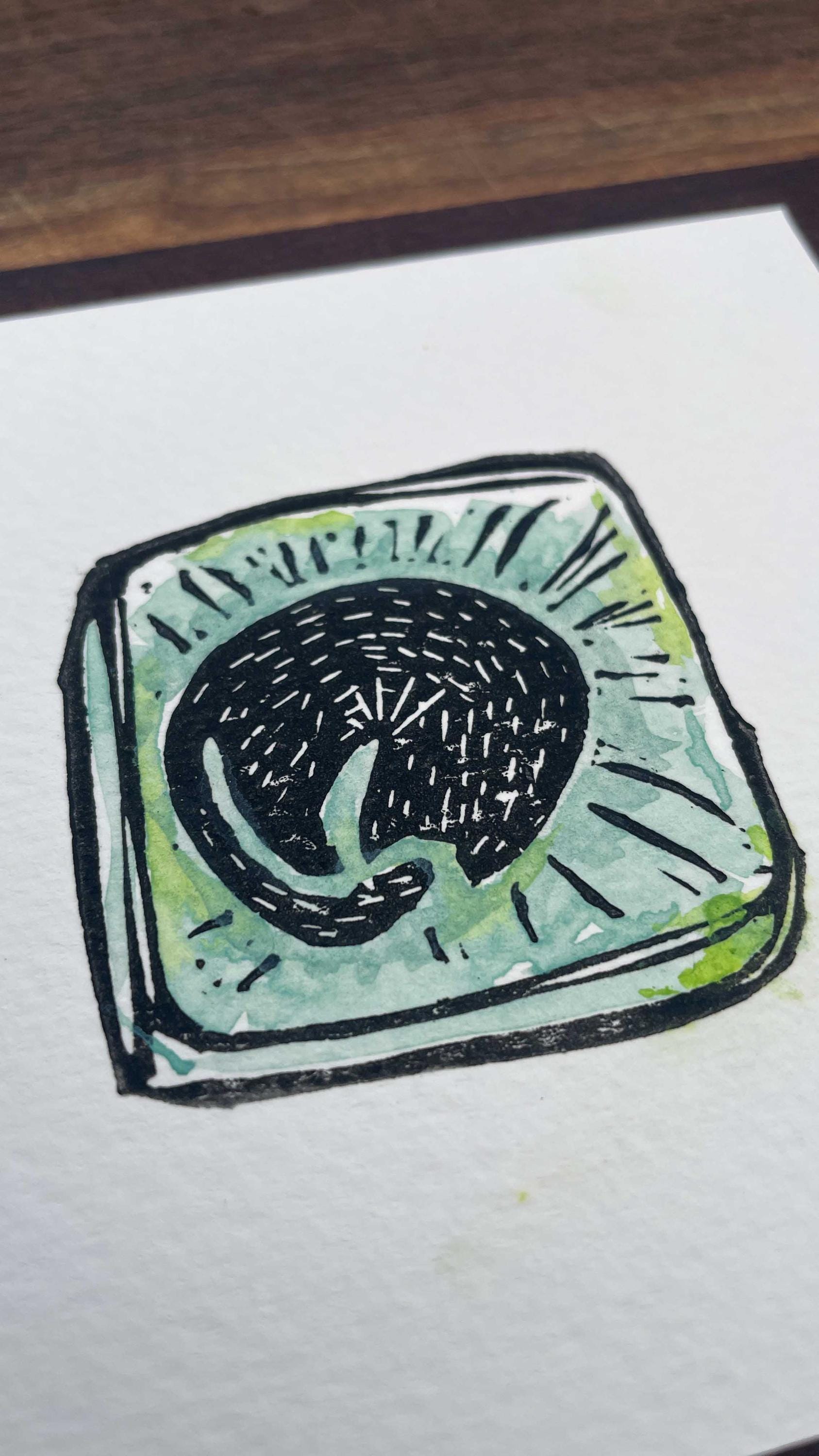 Pillow Cat - Mini Watercolor Block Print