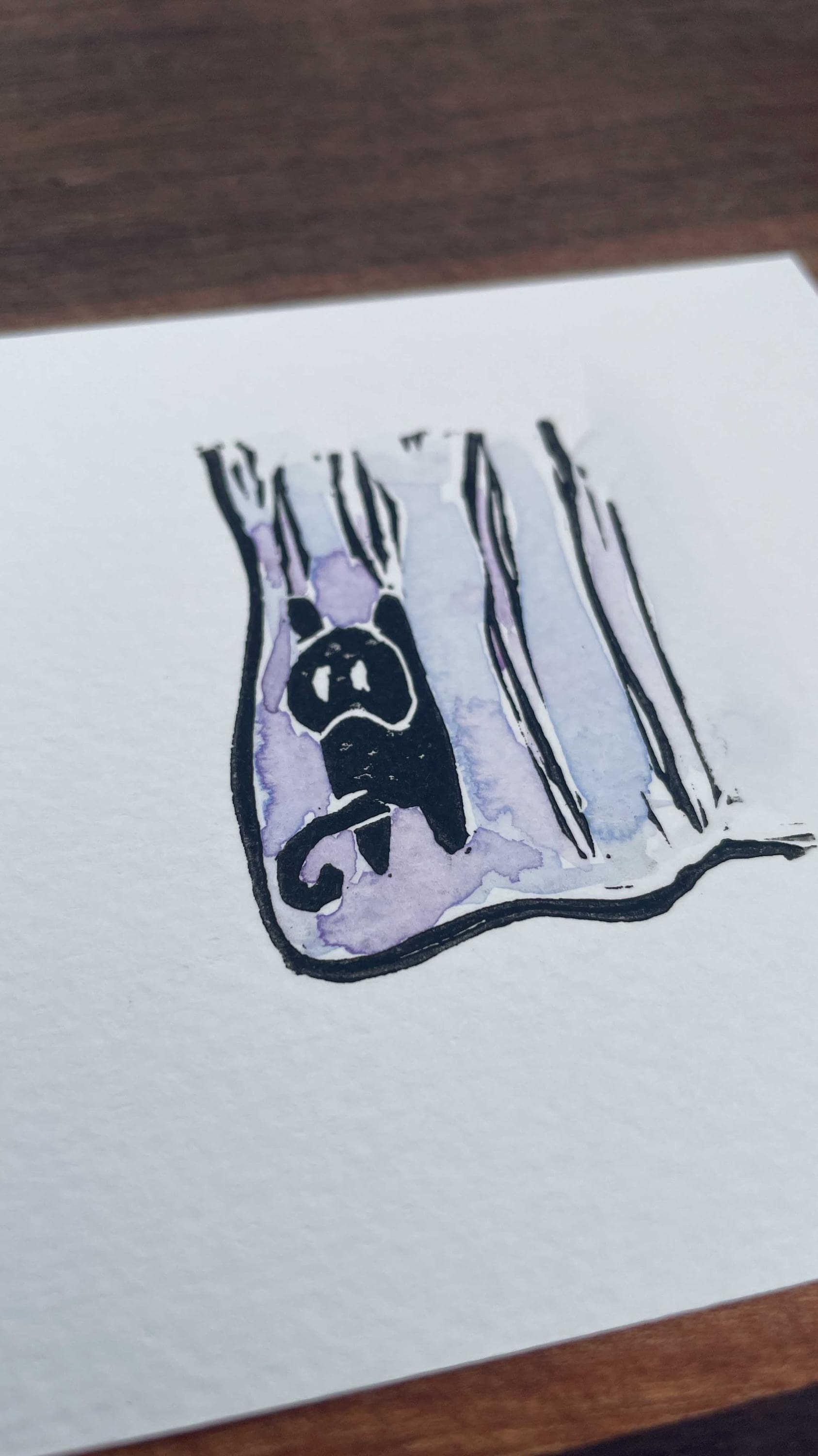 Curtain Cat - Mini Watercolor Block Print