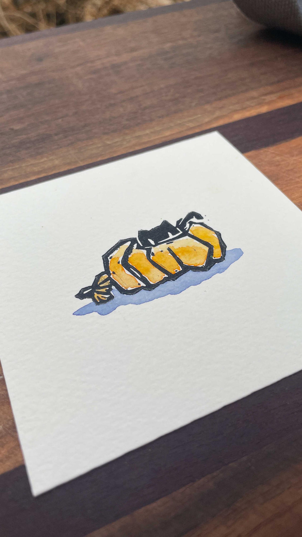 Pumpkin Cat - Mini Watercolor Block Print