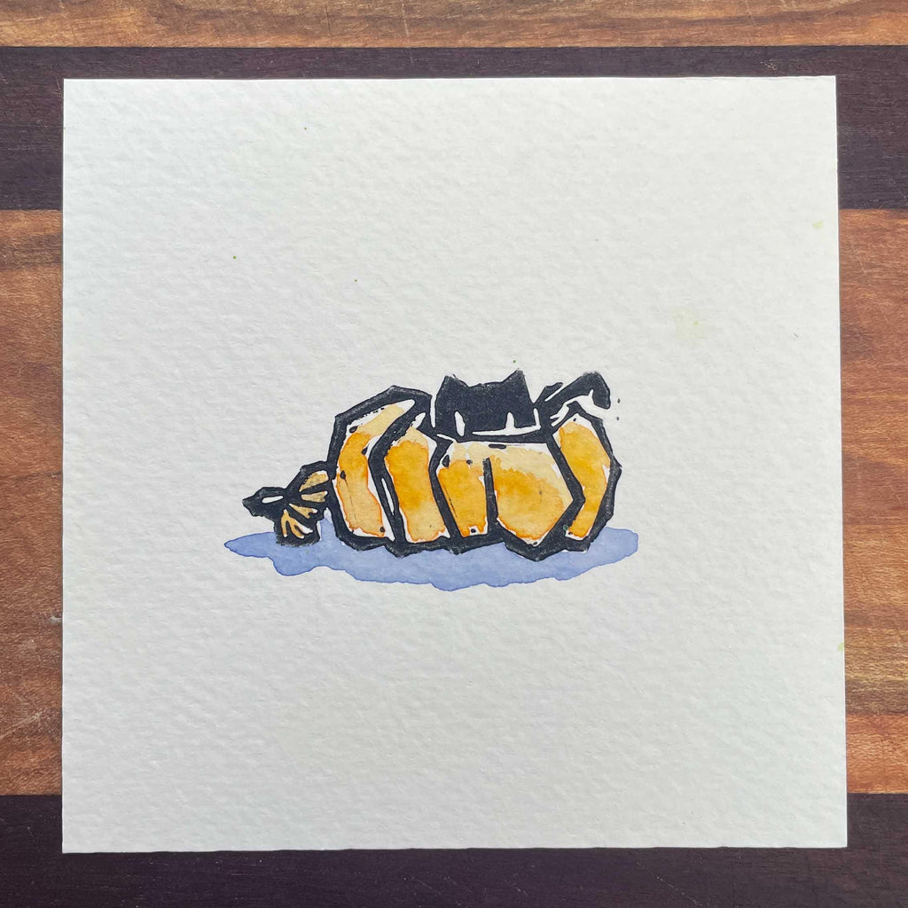 Pumpkin Cat - Mini Watercolor Block Print