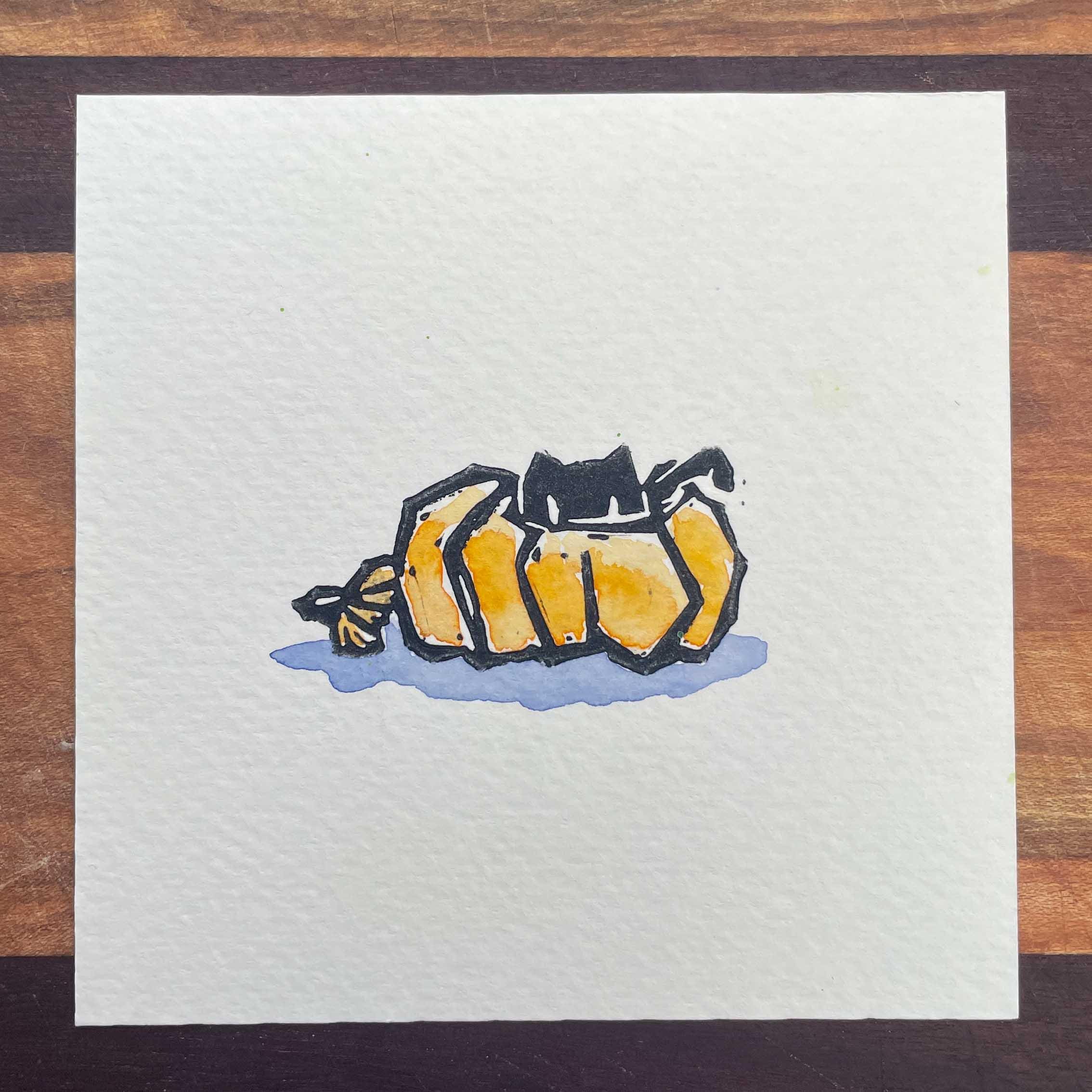 Pumpkin Cat - Mini Watercolor Block Print