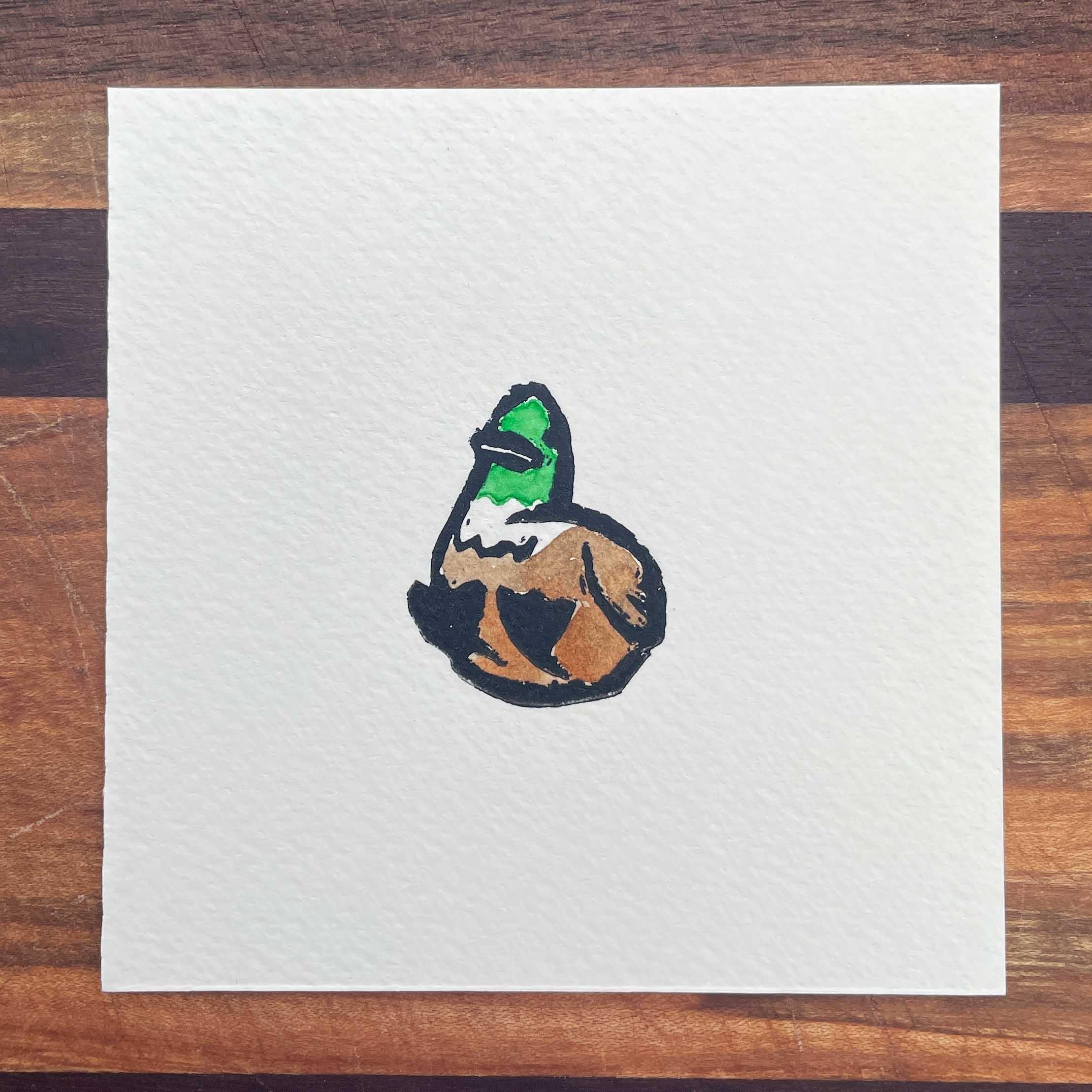 Silly Duck - Mini Watercolor Block Print