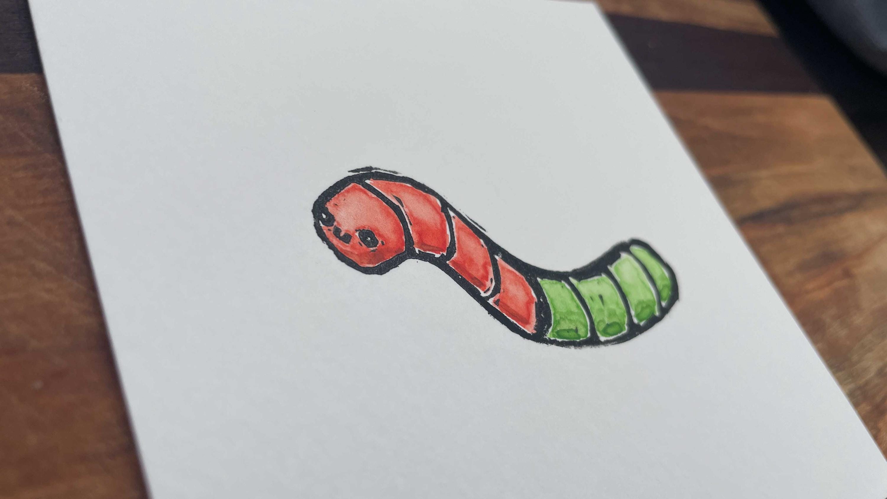 Gummy Worm - Mini Watercolor Block Print