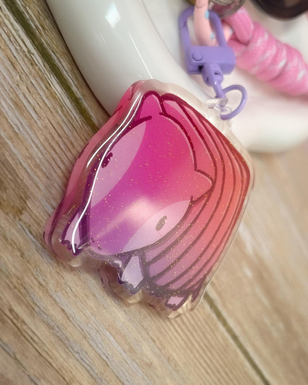 Glitter Armadillo Keychain: Double Sided Acrylic, Purple Clasp