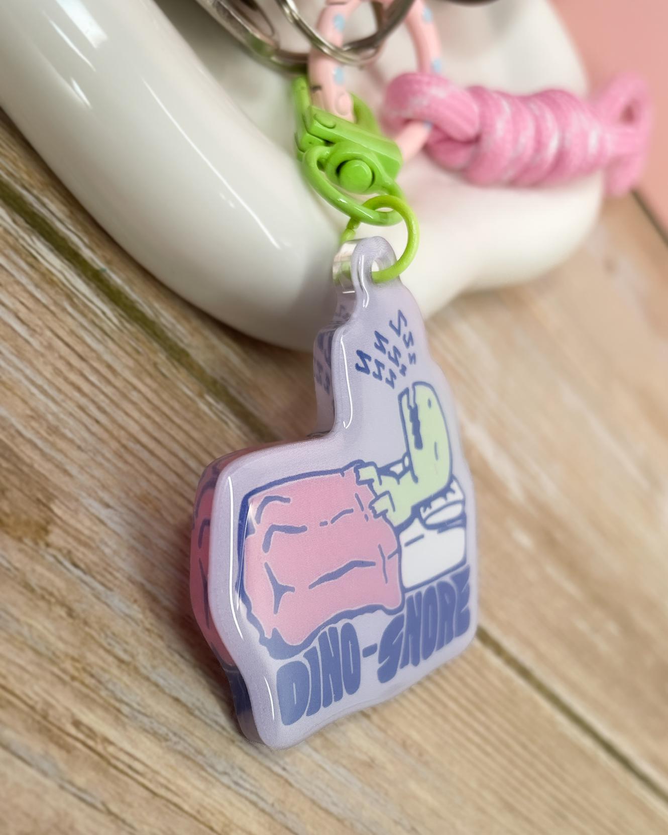 Dino-Snore Keychain: Punny Sleeping Dinosaur Acrylic Charm