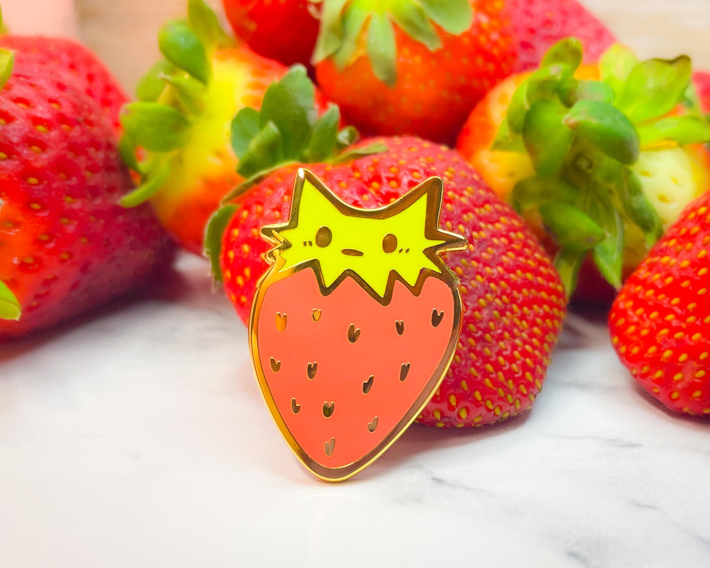 Strawberry Cat Enamel Pin